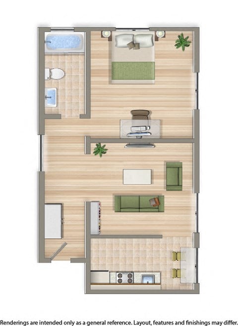 Floor plan for 1 bed, 1 bath, 725 sqft